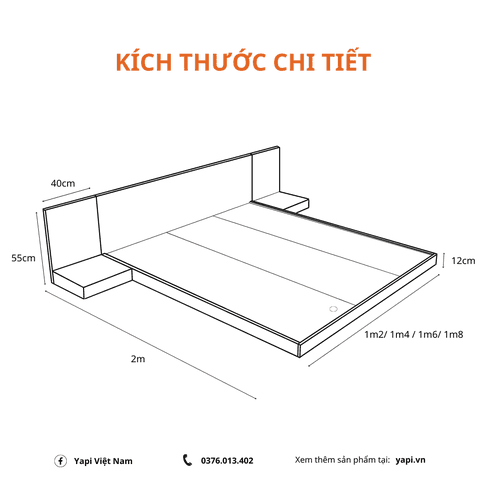 No. 5 - Giường Ngủ Bệt Kèm Tab Đầu Giường GHC-9208 - 4