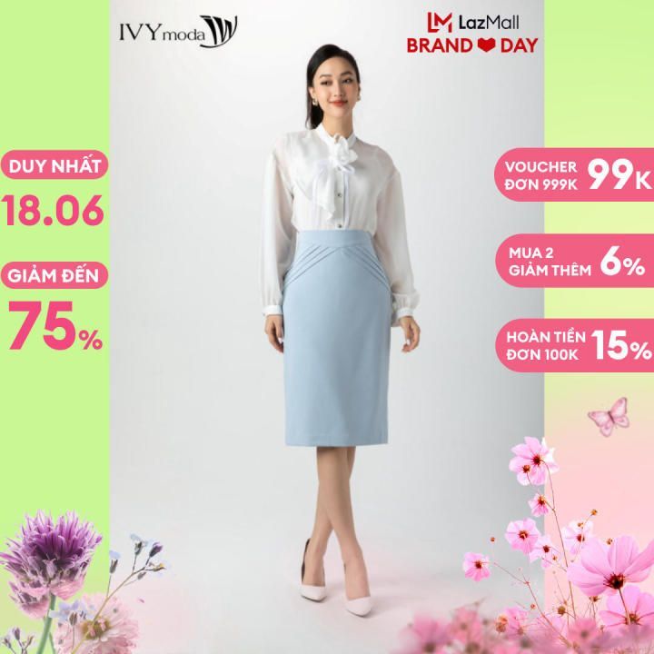 No. 7 - Chân Váy Bút Chì Cạp Nhún Xẻ Tà IVY Moda MS 30M6483 - 4