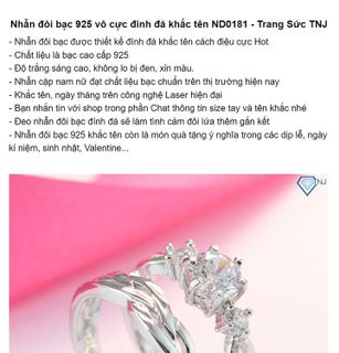 No. 4 - Nhẫn Đôi Bạc 925 Vô Cực Đính Đá Khắc Tên TNJND0181 - 3