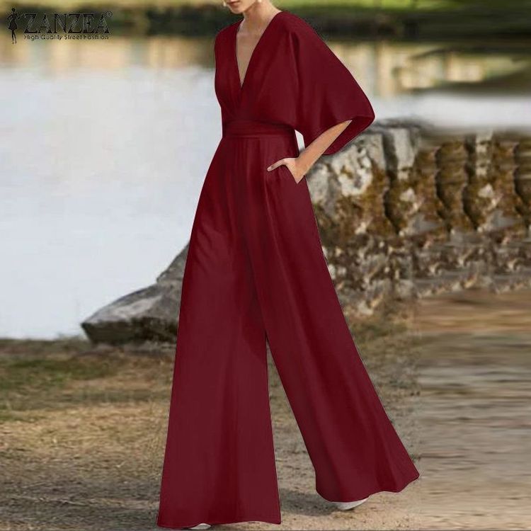 No. 5 - Jumpsuit tay lửng ống rộng ZANZEA - 2