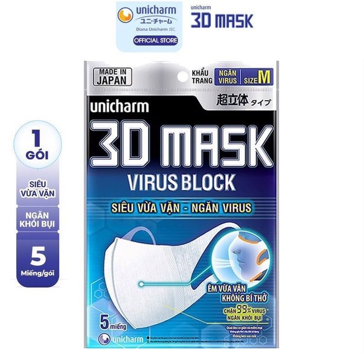 No. 2 - Khẩu Trang Trắng Unicharm 3D Mask Virus Block - 2