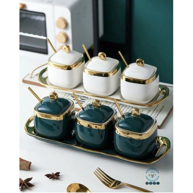 No. 8 - OEM Set 3 Hũ Gia Vị Xanh Viền Vàng - 3
