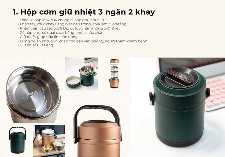 No. 3 - Hộp Cơm Giữ Nhiệt 3 Tầng 2 Khay LASON - 5