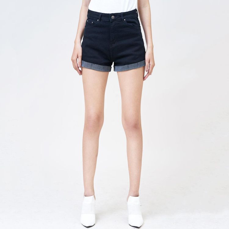 No. 8 - Quần Short Jean Nữ Đen Lưng Cao Lật Line - 1