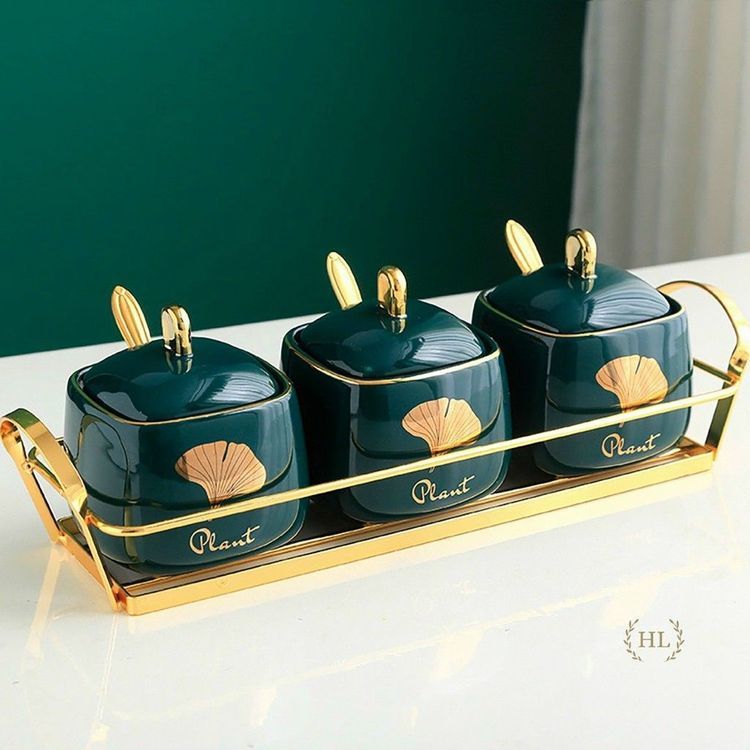 No. 8 - OEM Set 3 Hũ Gia Vị Xanh Viền Vàng - 5