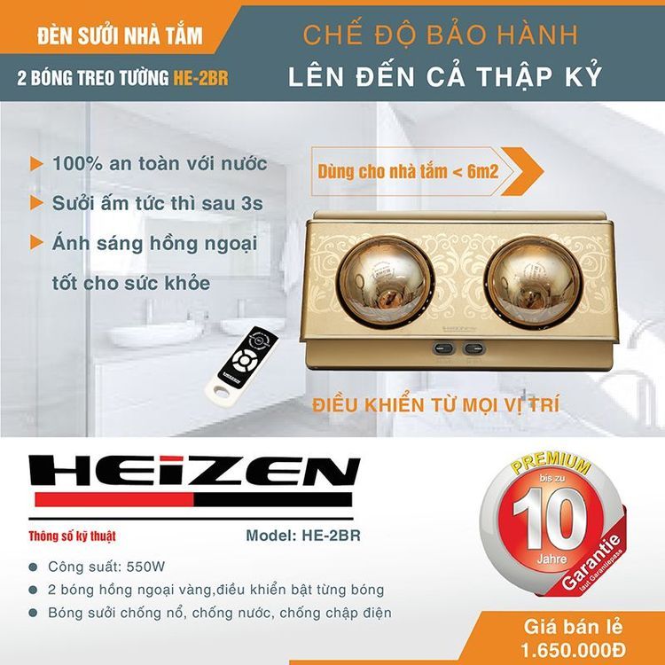 No. 3 - Đèn Sưởi Nhà Tắm Heizen Có Điều KhiểnHE2BR, HE3BR - 2