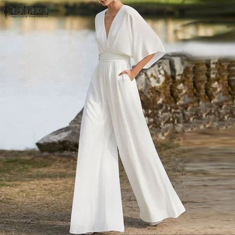 No. 5 - Jumpsuit tay lửng ống rộng ZANZEA - 4