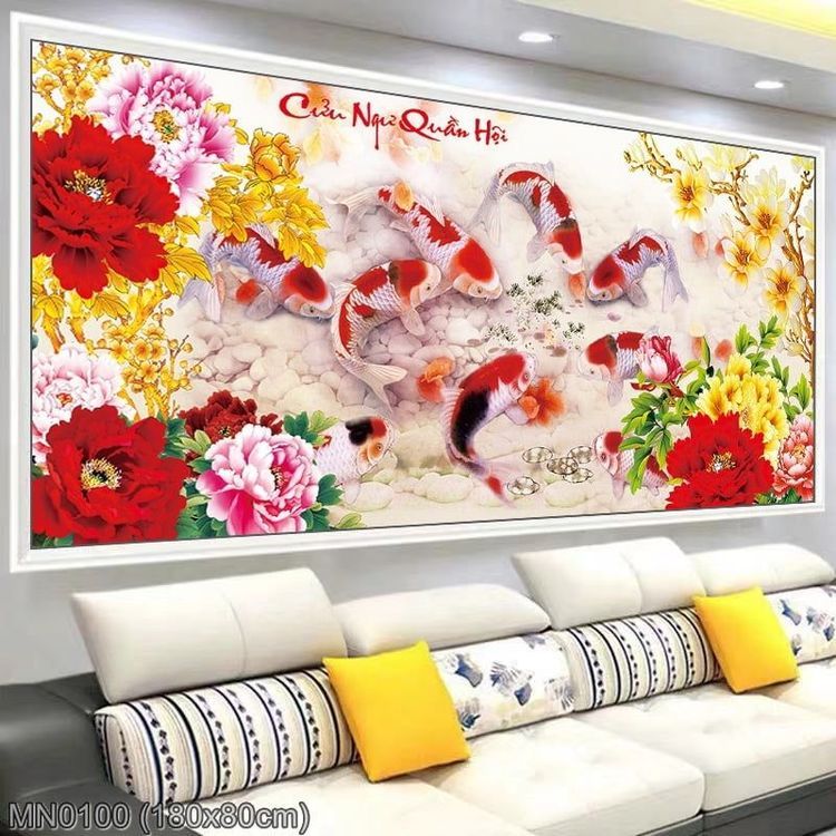No. 2 - Tranh Thêu Chữ Thập Cửu Ngư Quần Hội - 3