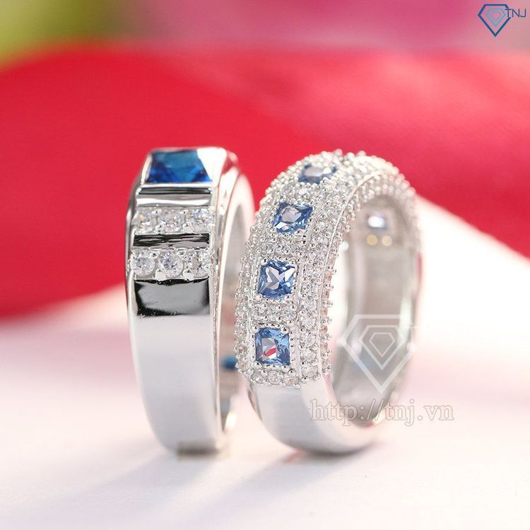No. 7 - Nhẫn Bạc Đôi Khắc Tên Đính Đá Topaz Xanh Dương TNJND0281 - 5