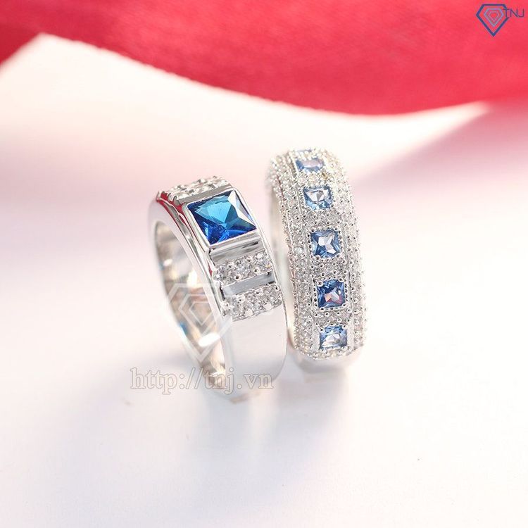 No. 7 - Nhẫn Bạc Đôi Khắc Tên Đính Đá Topaz Xanh Dương TNJND0281 - 4