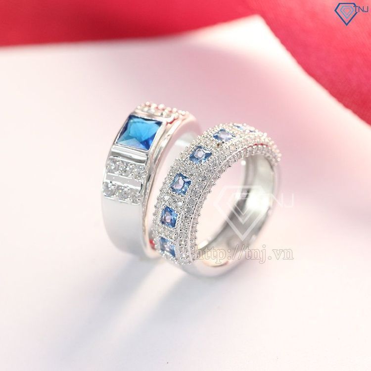 No. 7 - Nhẫn Bạc Đôi Khắc Tên Đính Đá Topaz Xanh Dương TNJND0281 - 2