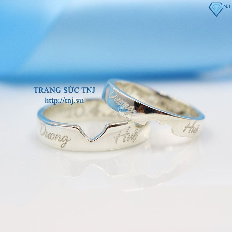 No. 2 - Nhẫn Bạc Đôi Khắc Tên Trái Tim Ghép Đính Đá Bạc Hiểu MinhNC042 - 1