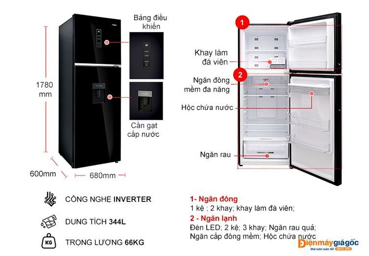 No. 5 - Tủ Lạnh AQUA Ngăn Đông TrênAQR-T389FA - 4