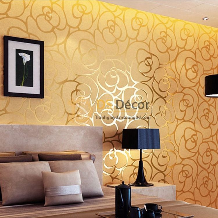 No. 4 - Giấy Dán Tường 3D Hoa Hồng Nền Vàng - 3